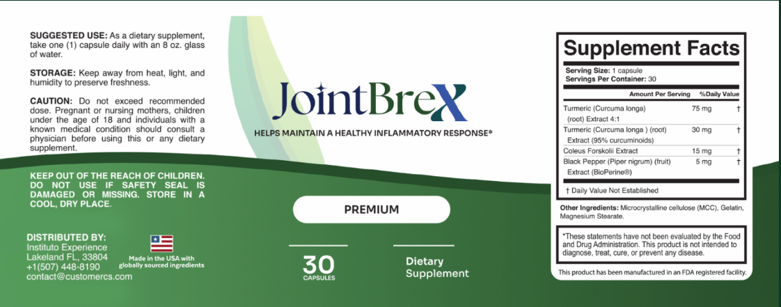 JointBrex formula and supplement facts artwork
